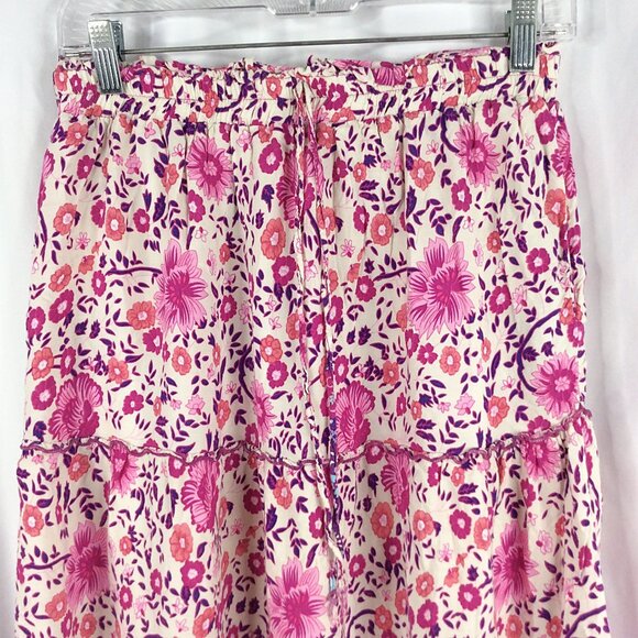Simple Fun Floral Tiered Midi Skirt Women's Size Large Pink Purple Cottage Core - Picture 3 of 7